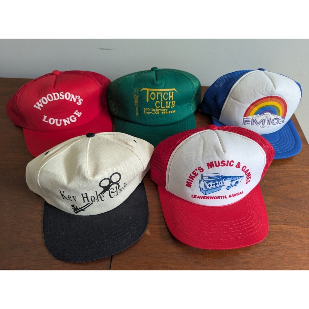 Vtg 80s Trucker Hat Lot Of 5 Foam Snapback Caps Small Town Kansas Bars Youngan